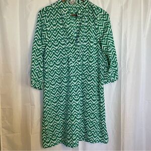 GAP Women’s Green White Blue Geometric Print Tunic Dress 3/4 Sleeve Size Small
